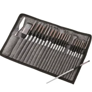 24Pcs Artist Paint Brushes Set Art Acrylic Oil Paintings Gray Storage Bag